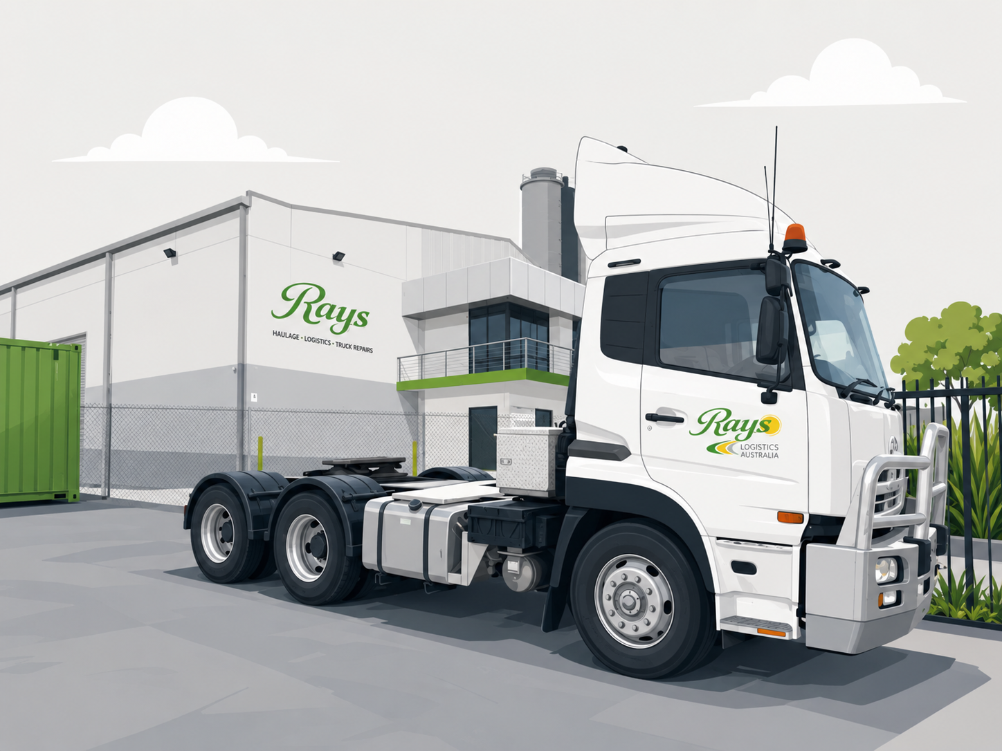 Illustration of a Rays Haulage crane truck at the Glendenning depot